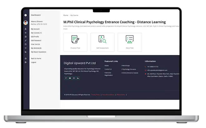 Laptop screen showing the education portal dashboard, featuring interactive tools and educational content for users