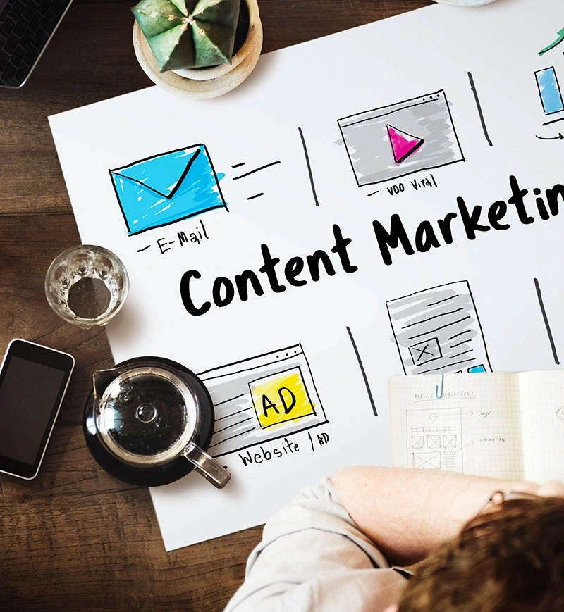 Image illustrating content marketing as a key strategy for business growth, emphasizing SEO services and engaging content.  