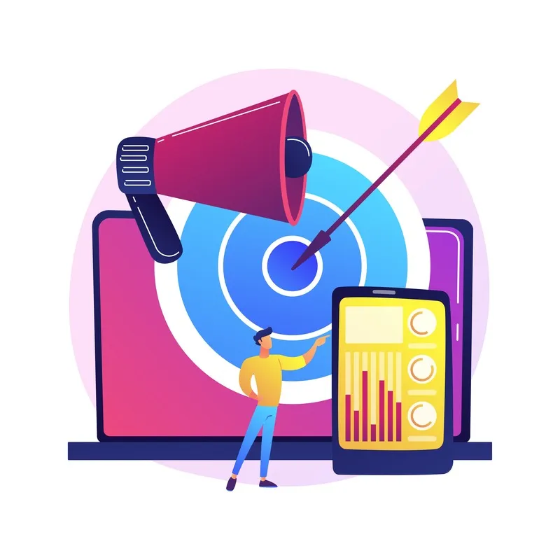 A man with a megaphone directs attention to a laptop, symbolizing enhanced brand visibility strategies.  