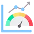 Icon of speed meter featuring a red arrow, illustrating the contrast between fast website design and slow load times.