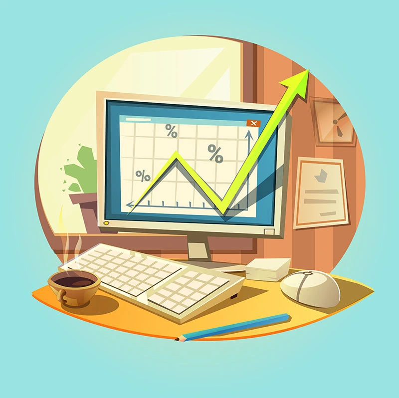 An illustration of a computer screen with a graph trending upward, highlighting our SEO agency's role in online business growth.