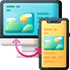 An icon of a smartphone with a photo and a tablet, highlighting responsive versus fixed layouts in website design
