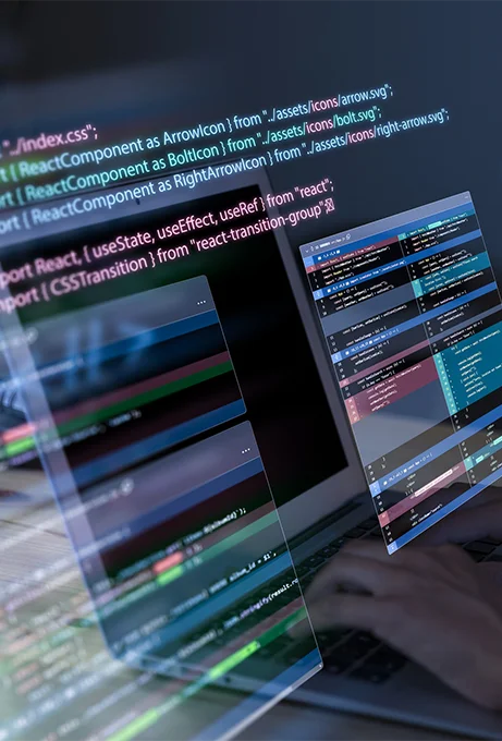 A person working on a laptop, emphasizing skills in website development and the role of a proficient web developer.